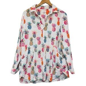 Sigrid Olsen Pineapple Linen Blend Tunic Top